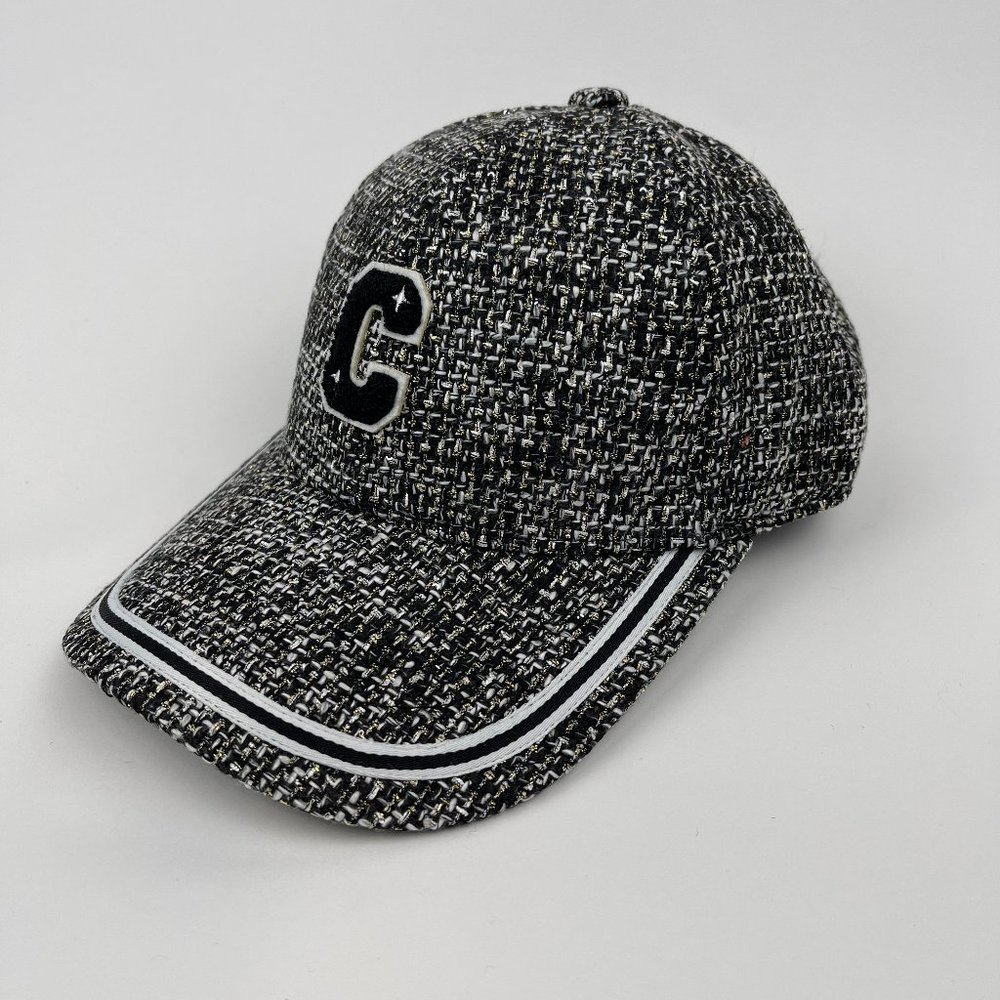 Chic Tweed-Style Baseball Cap with Embroidered Monogram
